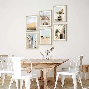 Moroccan Framed Wall Art Picture: Living Room Bedroom Desert Camel Landscape Print Vintage Boho Architecture Plant Painting Decor Nature Palm Tree Scene Photograph Artwork for Home