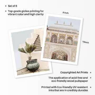 Moroccan Framed Wall Art Picture: Living Room Bedroom Desert Camel Landscape Print Vintage Boho Architecture Plant Painting Decor Nature Palm Tree Scene Photograph Artwork for Home