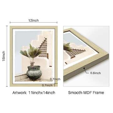 Moroccan Framed Wall Art Picture: Living Room Bedroom Desert Camel Landscape Print Vintage Boho Architecture Plant Painting Decor Nature Palm Tree Scene Photograph Artwork for Home