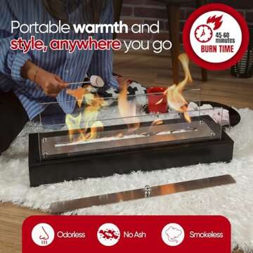 TriHome Tabletop Fire Pit, Safer Stainless Steel Table Fireplace, Portable Table Top Firepit Bowl, Patio&Backyard Decor, Bioethanol Fire Place, Outdoor, Housewarming Gift, Medium, Black