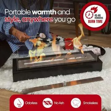 TriHome Tabletop Fire Pit, Safer Stainless Steel Table Fireplace, Portable Table Top Firepit Bowl, Patio&Backyard Decor, Bioethanol Fire Place, Outdoor, Housewarming Gift, Medium, Black