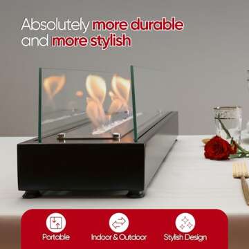 TriHome Tabletop Fire Pit, Safer Stainless Steel Table Fireplace, Portable Table Top Firepit Bowl, Patio&Backyard Decor, Bioethanol Fire Place, Outdoor, Housewarming Gift, Medium, Black