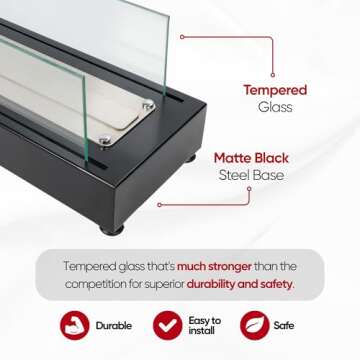 TriHome Tabletop Fire Pit, Safer Stainless Steel Table Fireplace, Portable Table Top Firepit Bowl, Patio&Backyard Decor, Bioethanol Fire Place, Outdoor, Housewarming Gift, Medium, Black