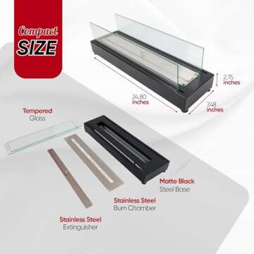 TriHome Tabletop Fire Pit, Safer Stainless Steel Table Fireplace, Portable Table Top Firepit Bowl, Patio&Backyard Decor, Bioethanol Fire Place, Outdoor, Housewarming Gift, Medium, Black