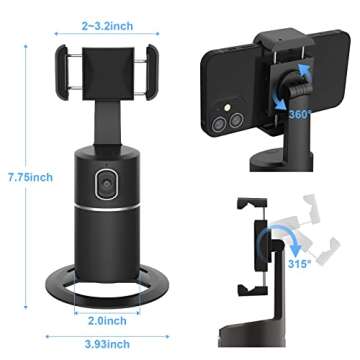 Auto Tracking Phone Holder,360° Rotation Face Body Track Mount,Tracking Tripod for Vlog Shooting Live Streaming,Build-in Battery,No APP Required(Black)…