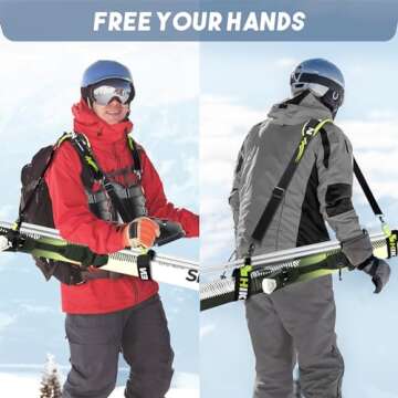 Hikeen Ski Carrier Straps with Adjustable Slings & Metal Buckle for Easy Gear Transport