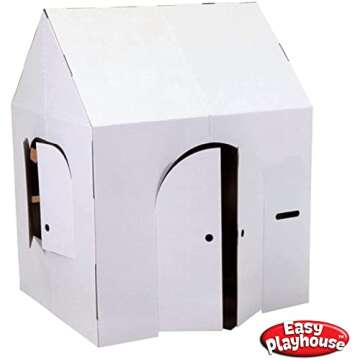 Easy Playhouse Blank Crafty Cottage - Kids Art and Craft for Indoor Fun, Color, Draw, Doodle on this Blank Canvas – Decorate and Personalize a Cardboard Fort, 32" x 26.5" x 40.5" - Made in USA, Age 3+