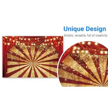 Funnytree 7x5ft Golden Glitter Red Curtain Halloween Photography Backdrop Circus Carnival Sparkle St...