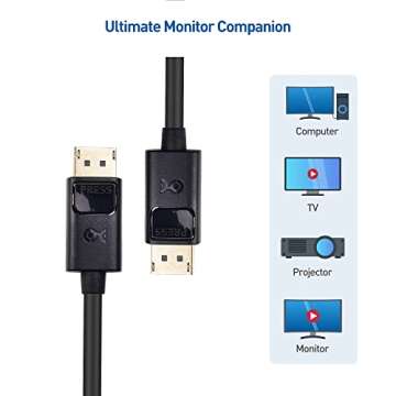 Cable Matters 4K DisplayPort to DisplayPort Cable, Computer Monitor Cable 6 ft, 4K@60Hz, 2K@144Hz, Display Cable, Male to Male Display Port Cable, Gold-Plated DP to DP Cable 6 Feet