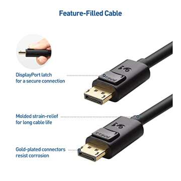 Cable Matters 4K DisplayPort to DisplayPort Cable, Computer Monitor Cable 6 ft, 4K@60Hz, 2K@144Hz, Display Cable, Male to Male Display Port Cable, Gold-Plated DP to DP Cable 6 Feet