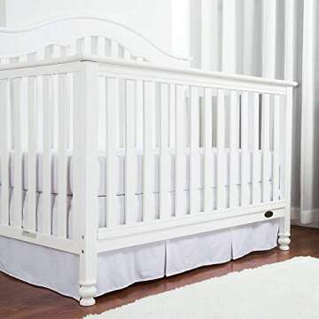 TILLYOU Crib Bed Skirt White Pleated for Baby Boys Girls, 100% Natural Soft Dust Ruffle, Standard Nursery Bedding Toddler Bedskirt Solid, 14" Drop