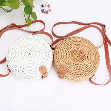 Weive Small Hand Woven Straw Bag For Women - Natural Boho Rattan Bags - Eco Friendly Round Basket Purse With Adjustable Leather Shoulder Strap - Crossbody Handwoven Wicker Women's Circle Handbag