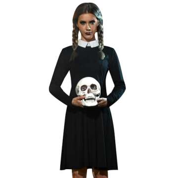 For G and PL Halloween Women Peter Pan Collar Cosplay Party Costume Long Sleeve Mini Dress Black XL