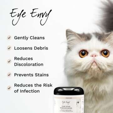 Eye Envy Tear Stain Wipes for Cats. Textured to Gently Clean, Treats The Cause of Staining. 100% Nat...