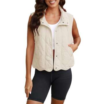 Nirovien Womens Quilted Vest Cropped Puffer Vest Lightweight Outwear with Pockets Button Down Puffy Vest Padded Gilet (Apricot,XL)