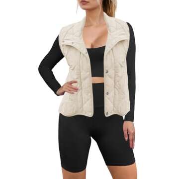 Nirovien Womens Quilted Vest Cropped Puffer Vest Lightweight Outwear with Pockets Button Down Puffy Vest Padded Gilet (Apricot,XL)
