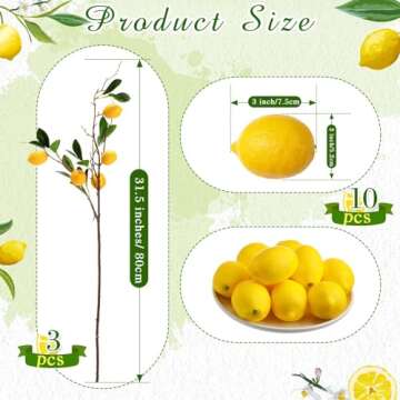 Maysing 13 Pcs Faux Fruit Decoration Set Includes 3 Pcs 31.5 Inch Artificial Lemon Branch 10 Pcs 3 x...