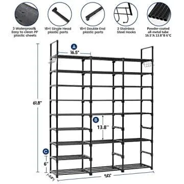 Mavivegue 9-Tier Metal Shoe Rack - Holds 50-55 Pairs, Tall Storage Shelf for Shoes, Boots, Entryway, Closet, Garage