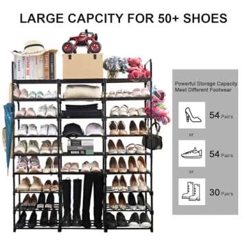 Mavivegue 9-Tier Metal Shoe Rack - Holds 50-55 Pairs, Tall Storage Shelf for Shoes, Boots, Entryway, Closet, Garage