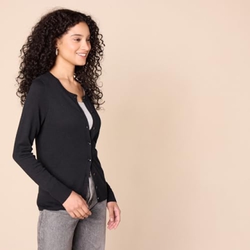 Lightweight Crewneck Cardigan for Women - Black