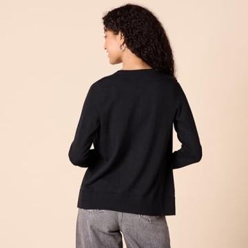 Lightweight Crewneck Cardigan for Women - Black