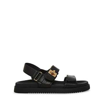 Steve Madden Women's Mona Sandal, Black Leather, 8.5