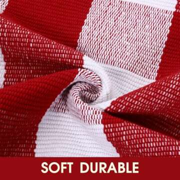 Christmas Red and White Plaid Rug - 28 x 43 Inches Outdoor Front Door Decor Mat Cotton Washable Hand-Woven Rug Christmas New Year Holiday Porch Entryway Layered Doormat