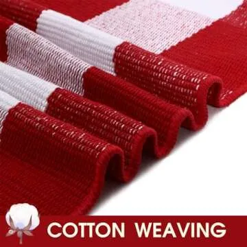 Christmas Red and White Plaid Rug - 28 x 43 Inches Outdoor Front Door Decor Mat Cotton Washable Hand-Woven Rug Christmas New Year Holiday Porch Entryway Layered Doormat