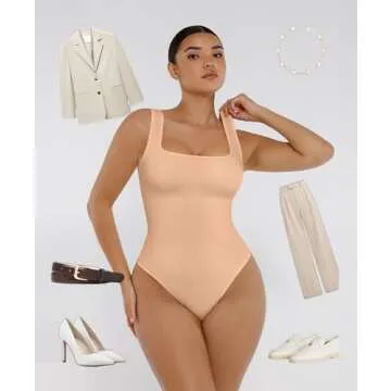 FeelinGirl Shapewear Bodysuit for Women Thong Body Shaper Comfortable Tank Tops Seamless Body Suits Nude M/L