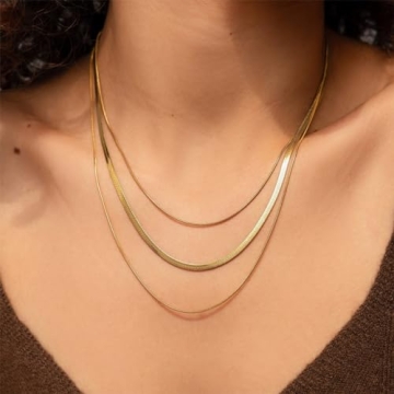 Léwind Herringbone Chain Necklace for Women - 18K Gold Plated