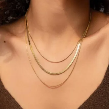 Léwind Herringbone Chain Necklace for Women - 18K Gold Plated