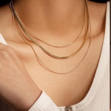 Léwind Herringbone Chain Necklace for Women - 18K Gold Plated