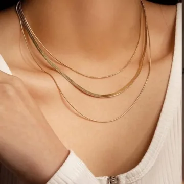 Léwind Herringbone Chain Necklace for Women - 18K Gold Plated