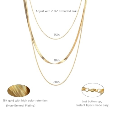 Léwind Herringbone Chain Necklace for Women - 18K Gold Plated