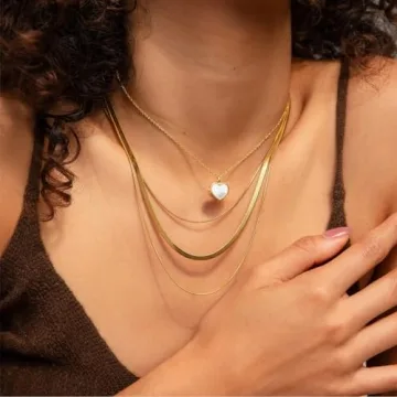 Léwind Herringbone Chain Necklace for Women - 18K Gold Plated