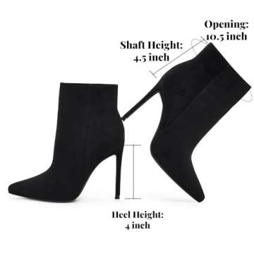 Elisabet Tang Women Heeled Ankle Booties,Sexy Pointed Toe 4 inch Stiletto High Heel Fashion Ankle & Booties with Side Zipper High Heel Boots Dress Evening Party Boots Shoes Black Suede Size 8