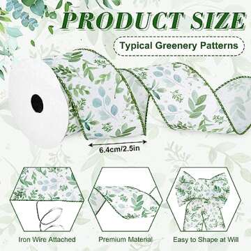 AnyDesign 12 Yards Greenery Wired Edge Ribbon for Crafting, Gift Wrapping & Wedding Decor