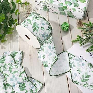 AnyDesign 12 Yards Greenery Wired Edge Ribbon - Craft Elegance