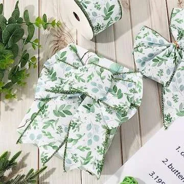 AnyDesign 12 Yards Greenery Wired Edge Ribbon - Craft Elegance