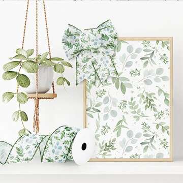 AnyDesign 12 Yards Greenery Wired Edge Ribbon - Craft Elegance
