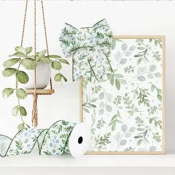 AnyDesign 12 Yards Greenery Wired Edge Ribbon - Craft Elegance