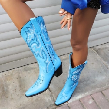 heelchic Embroidered Cowboy Cowgirl Boots for Women
