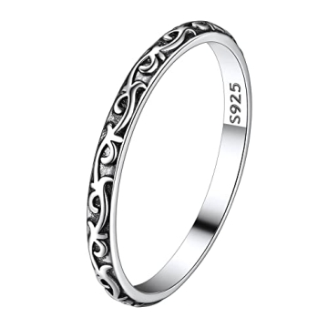 Suplight 925 Sterling Silver Celtic Knot Ring - Women’s Stackable Wedding Band