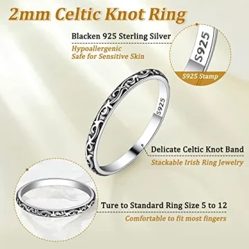 Suplight 925 Silver Celtic Knot Stackable Ring Size 5