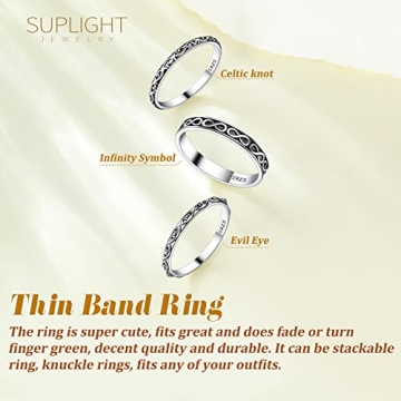 Suplight 925 Silver Celtic Knot Stackable Ring Size 5