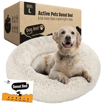 Active Pets Plush Calming Donut Dog Bed - Anti Anxiety Bed for Dogs, Soft Fuzzy Comfort - for Large ...