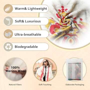 DANA XU Luxury 100% Pure Wool Oversized Extra Large Warm Floral Cashmere Pashmina Scarf Shawl And Wrap For Women Blanket Cape