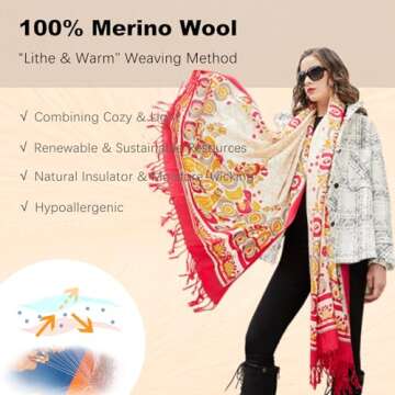 DANA XU Luxury 100% Pure Wool Oversized Extra Large Warm Floral Cashmere Pashmina Scarf Shawl And Wrap For Women Blanket Cape