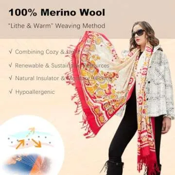 DANA XU Luxury 100% Pure Wool Oversized Extra Large Warm Floral Cashmere Pashmina Scarf Shawl And Wrap For Women Blanket Cape