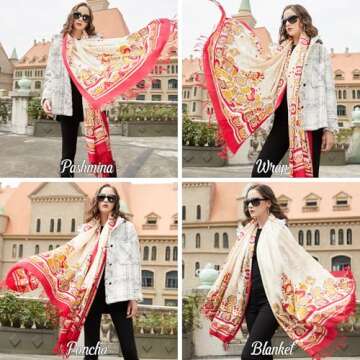 DANA XU Luxury 100% Pure Wool Oversized Extra Large Warm Floral Cashmere Pashmina Scarf Shawl And Wrap For Women Blanket Cape
